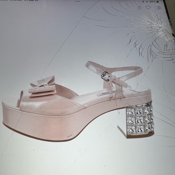 Miu miu pink platform sandals block heel crystals bow 38 1/2 - Picture 4 of 13